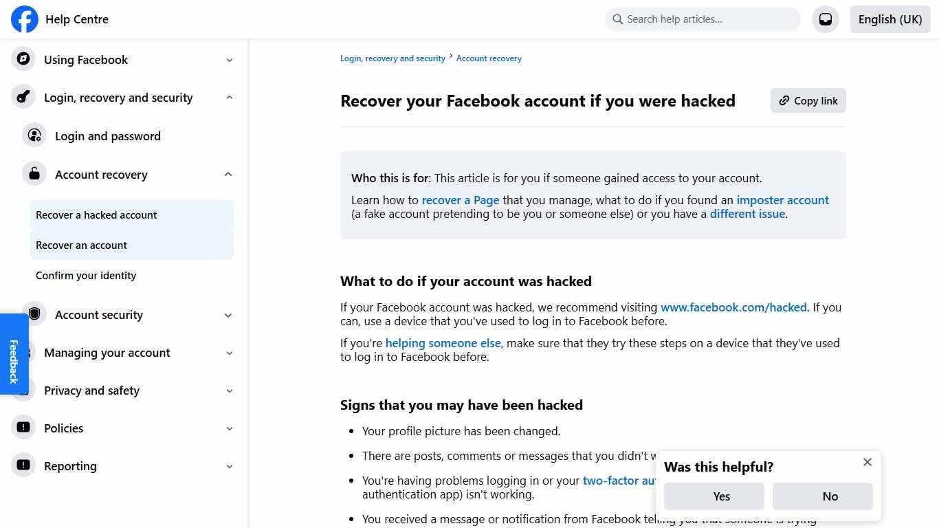 Recover your Facebook account if you were hacked Facebook Help Centre